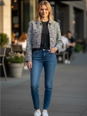 Truth by Republic Cropped  lack and White Tweed Bomber Jacket - Women's Sz 8